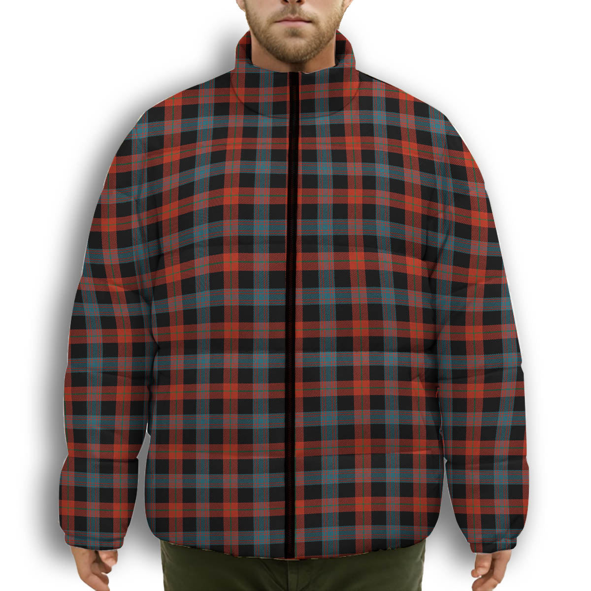 ScotsTee Shop Scottish Broun Ancient Premium Tartan Collar Down Jacket Winter White Duck Down Plaid