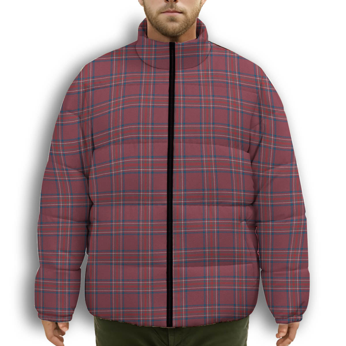 ScotsTee Shop Scottish Burnett Hunting Modern Premium Tartan Collar Down Jacket Winter White Duck Down Plaid