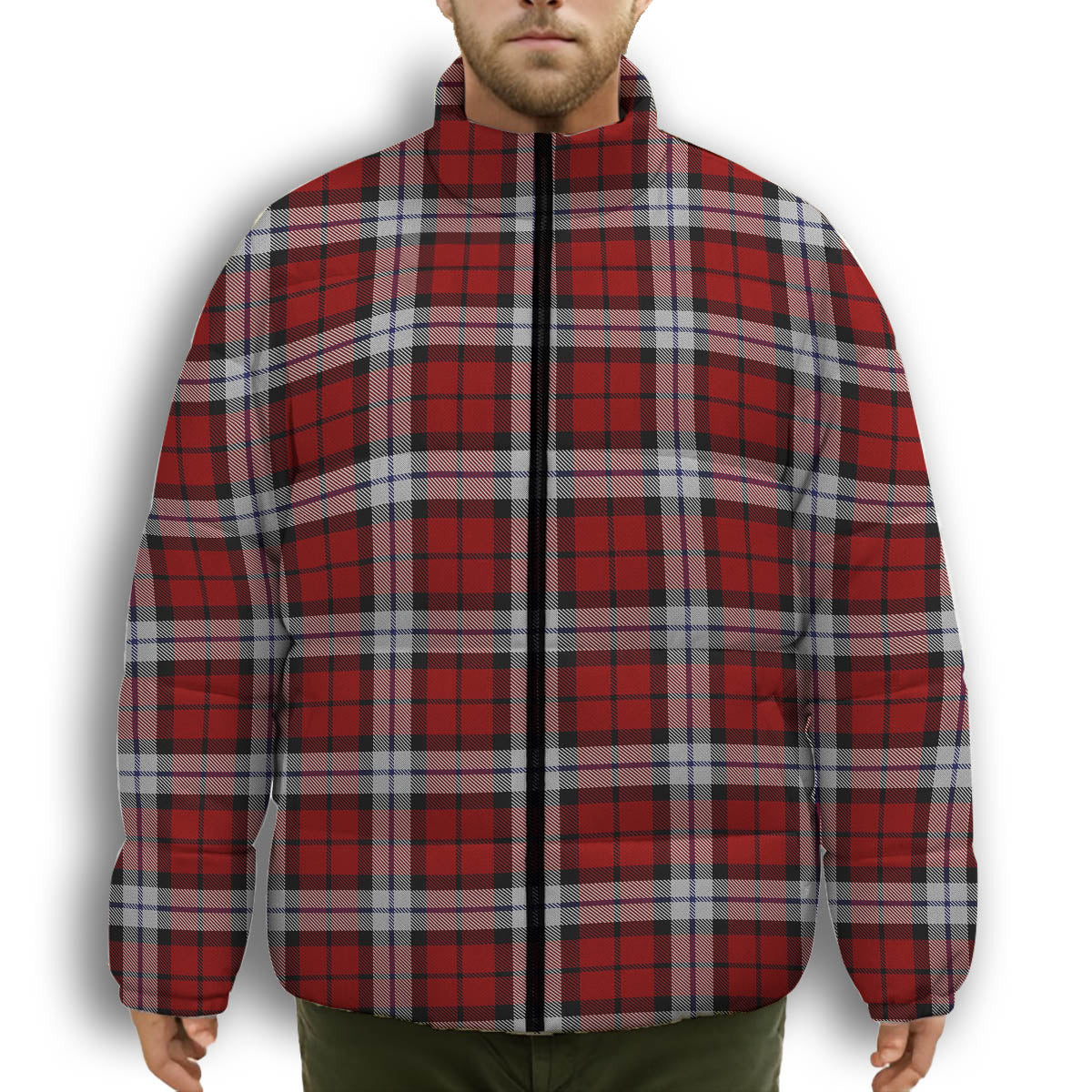 ScotsTee Shop Scottish Brodie Dress Premium Tartan Collar Down Jacket Winter White Duck Down Plaid