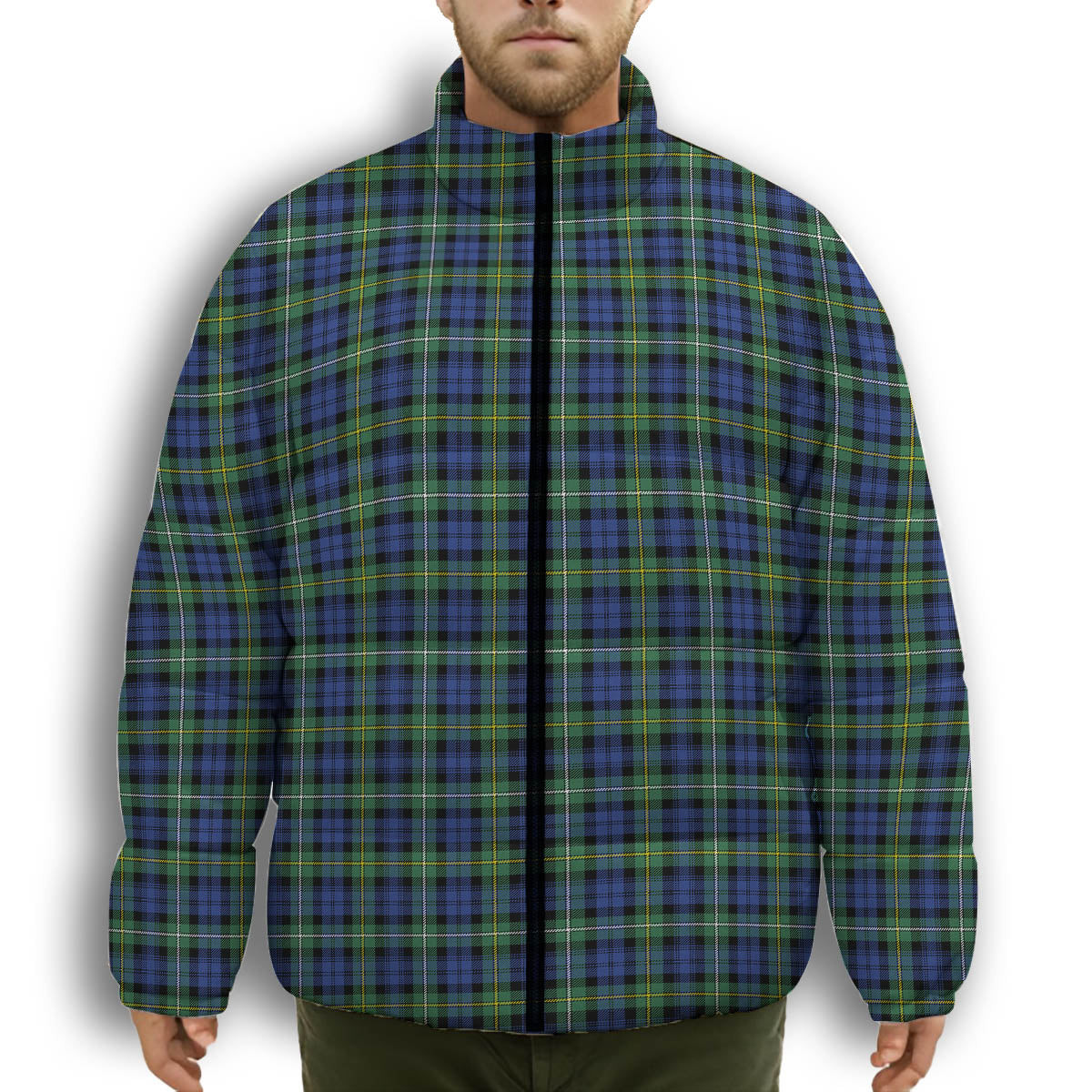 ScotsTee Shop Scottish Campbell Argyll Ancient Premium Tartan Collar Down Jacket Winter White Duck Down Plaid