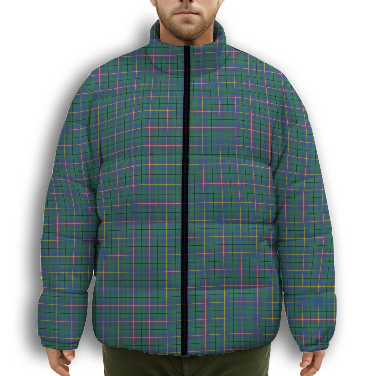 ScotsTee Shop Scottish Carmichael Ancient Premium Tartan Collar Down Jacket Winter White Duck Down Plaid