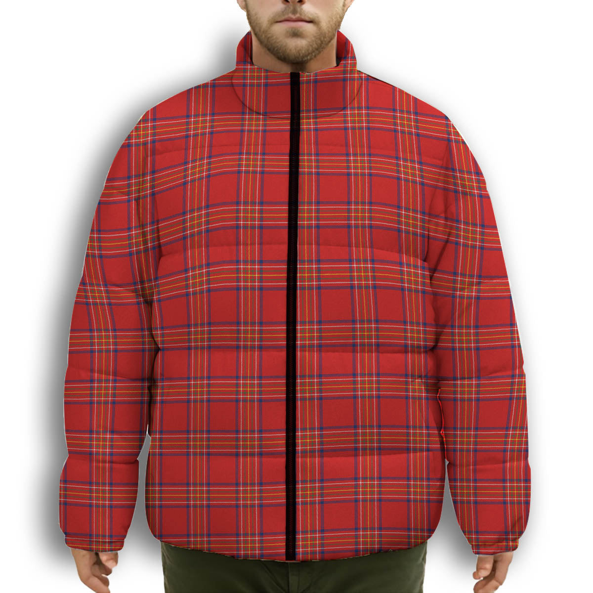 ScotsTee Shop Scottish Burnett of Leys Modern Premium Tartan Collar Down Jacket Winter White Duck Down Plaid