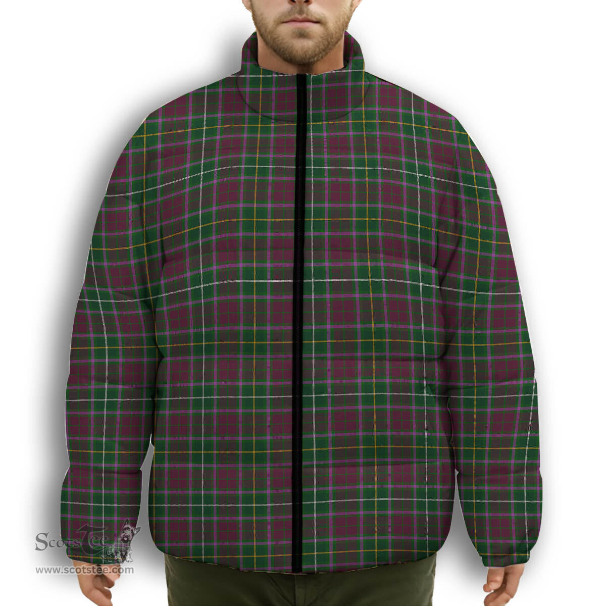 ScotsTee Shop Scottish Carruthers SC Premium Tartan Collar Down Jacket Winter White Duck Down Plaid