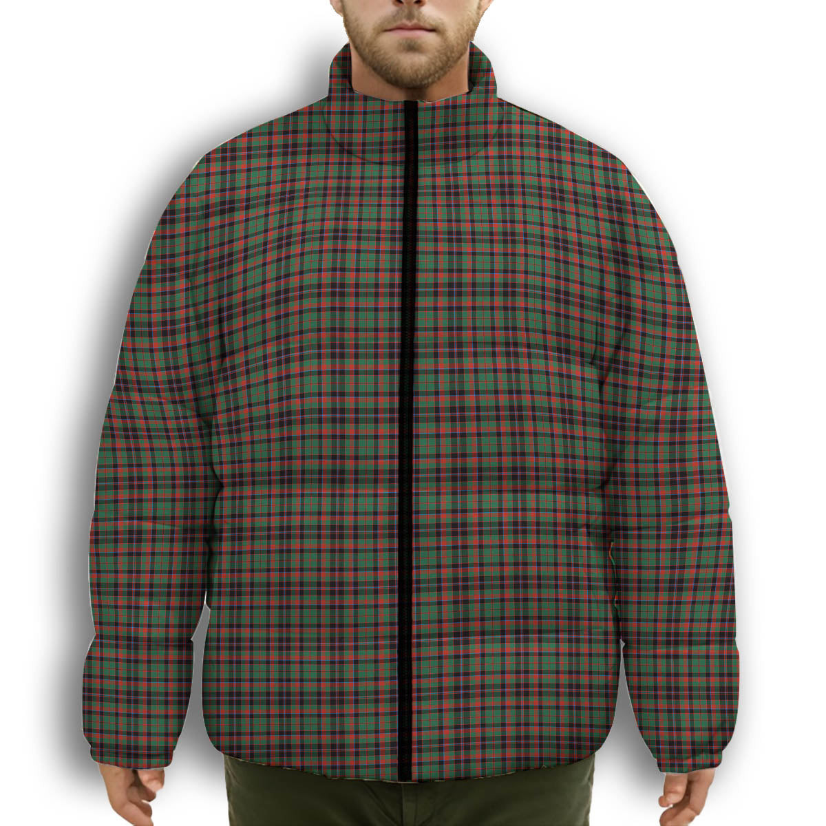 ScotsTee Shop Scottish Cumming Hunting Ancient Premium Tartan Collar Down Jacket Winter White Duck Down Plaid