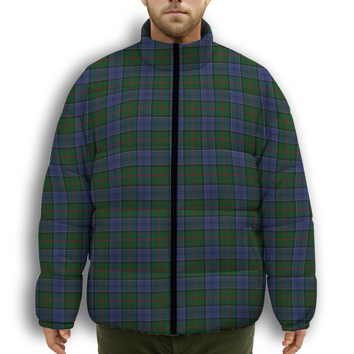 ScotsTee Shop Scottish Colquhoun Premium Tartan Collar Down Jacket Winter White Duck Down Plaid