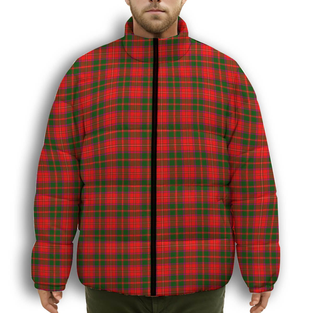 ScotsTee Shop Scottish Crief District Premium Tartan Collar Down Jacket Winter White Duck Down Plaid