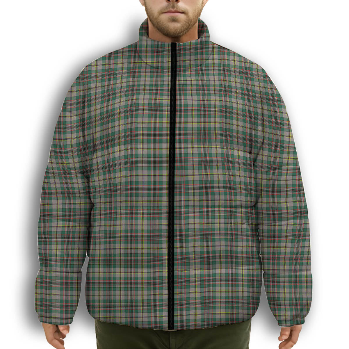 ScotsTee Shop Scottish Craig Ancient Premium Tartan Collar Down Jacket Winter White Duck Down Plaid