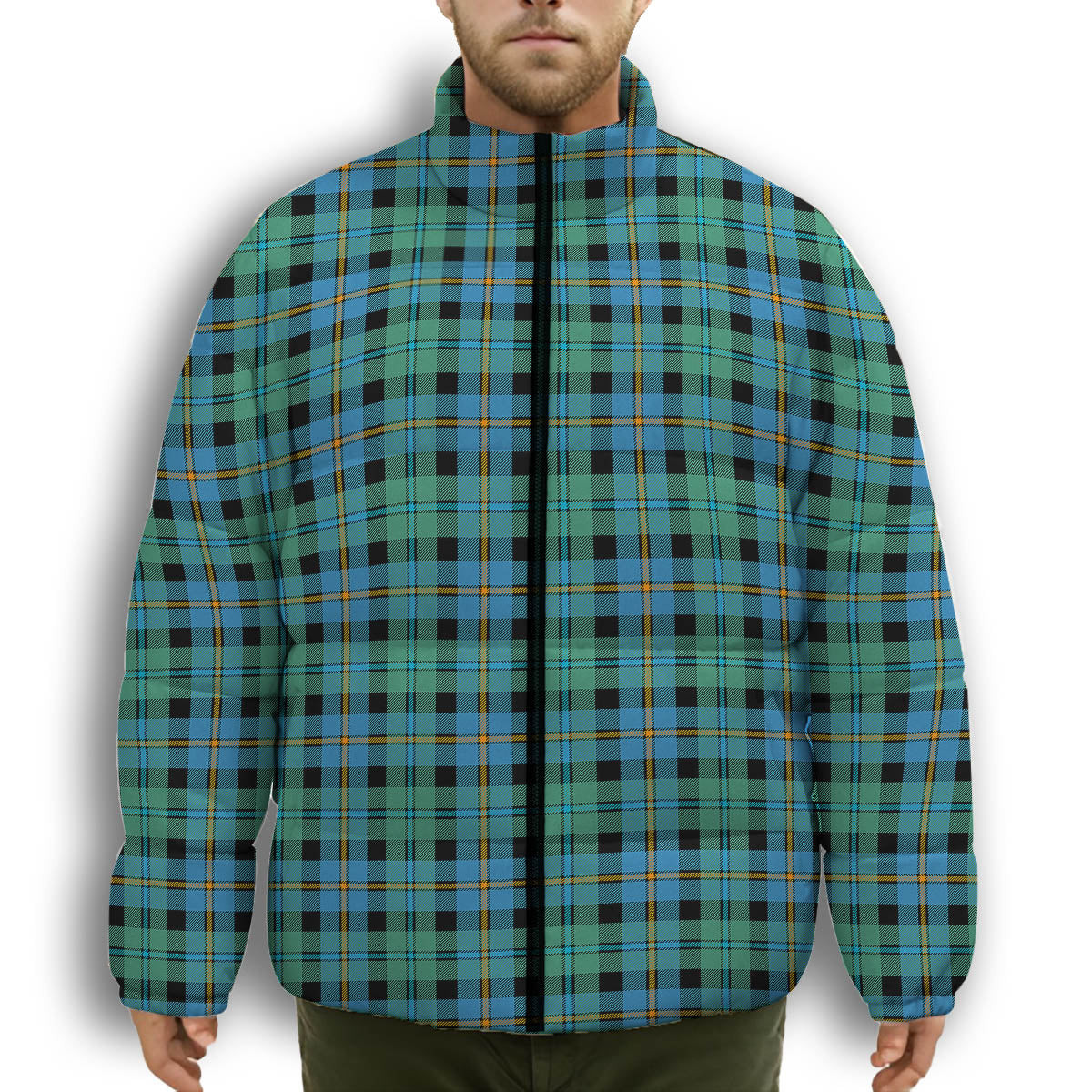 ScotsTee Shop Scottish Calder Ancient Premium Tartan Collar Down Jacket Winter White Duck Down Plaid
