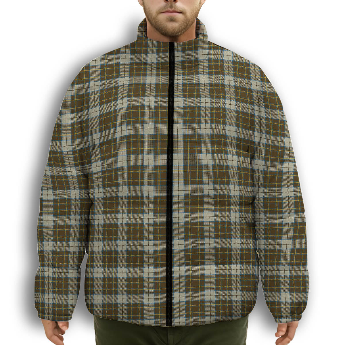 ScotsTee Shop Scottish Burns Battalion Premium Tartan Collar Down Jacket Winter White Duck Down Plaid