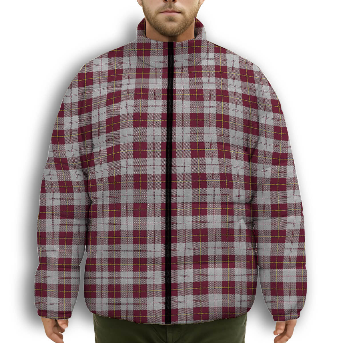ScotsTee Shop Scottish Cunningham Dress Burgundy Dance Premium Tartan Collar Down Jacket Winter White Duck Down Plaid