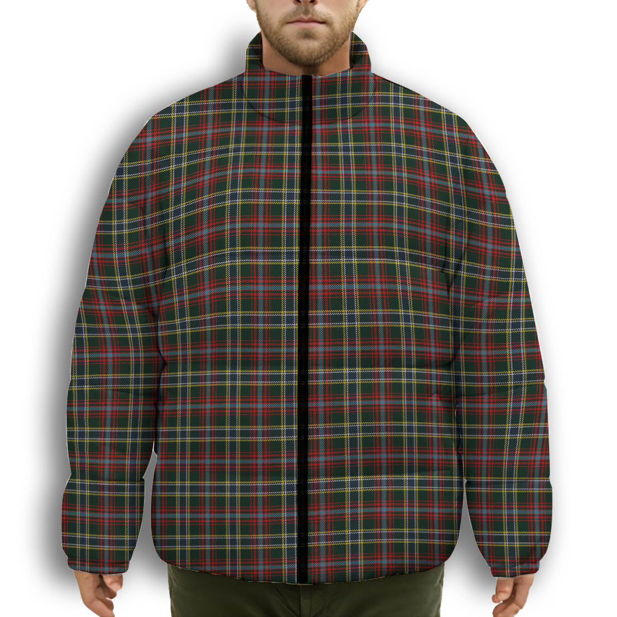 ScotsTee Shop Scottish Currie of Arran Premium Tartan Collar Down Jacket Winter White Duck Down Plaid