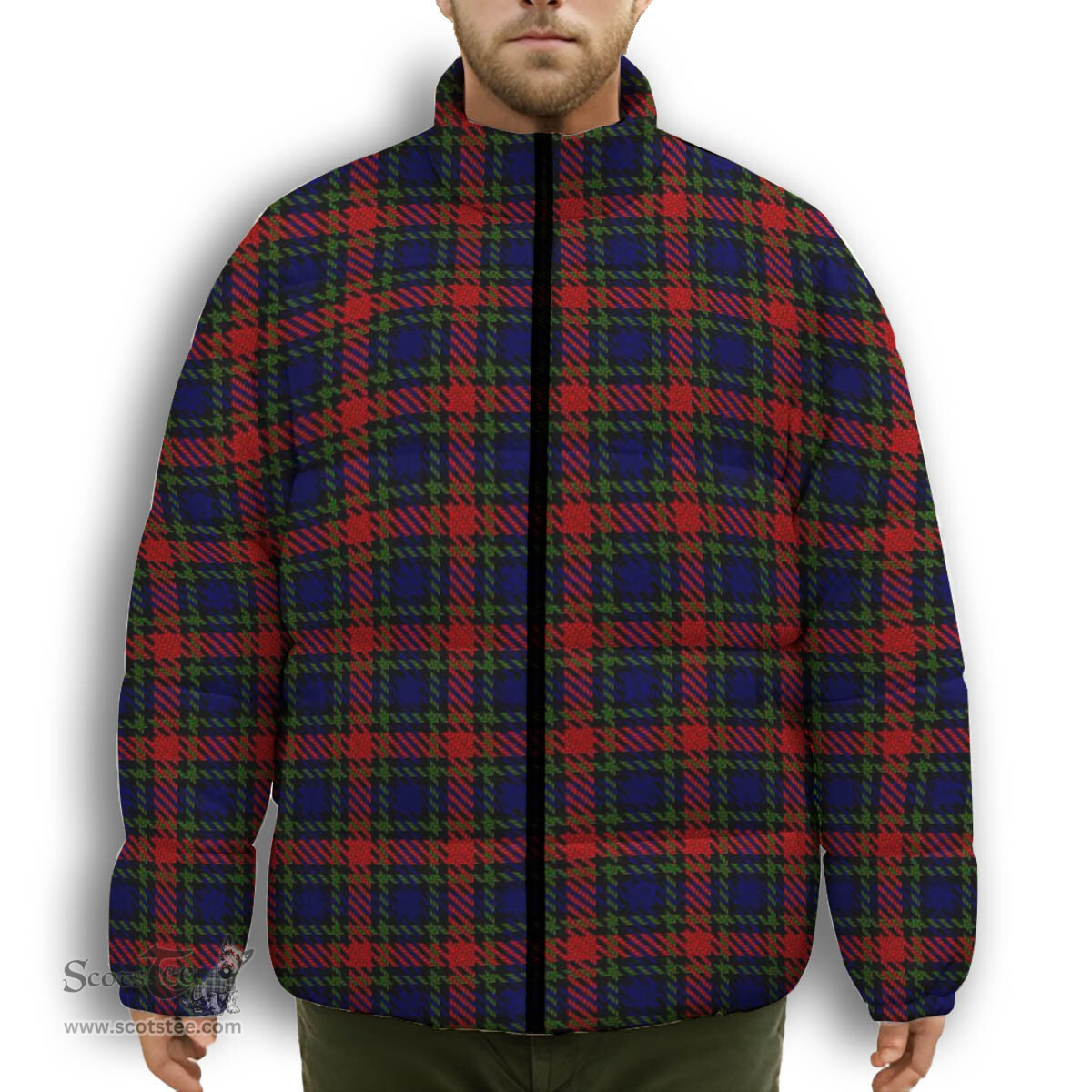 ScotsTee Shop Scottish Clark Red Premium Tartan Collar Down Jacket Winter White Duck Down Plaid