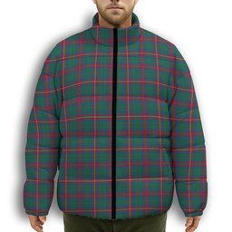 ScotsTee Shop Scottish Cairns of Finavon Ancient Premium Tartan Collar Down Jacket Winter White Duck Down Plaid