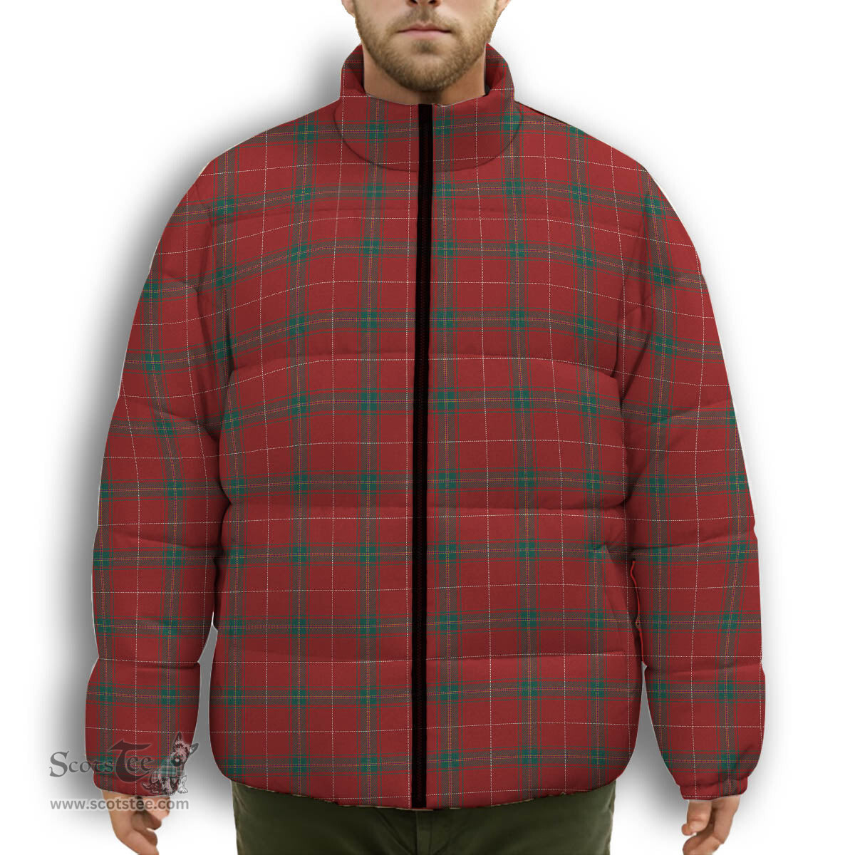 ScotsTee Shop Scottish Carruthers Modern Premium Tartan Collar Down Jacket Winter White Duck Down Plaid