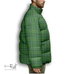 ScotsTee Shop Scottish Clephan Premium Tartan Collar Down Jacket Winter White Duck Down Plaid