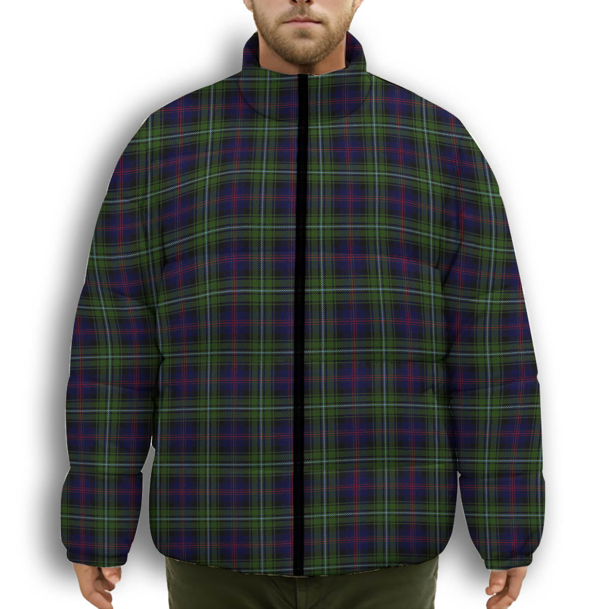 ScotsTee Shop Scottish Clark of Ulva Premium Tartan Collar Down Jacket Winter White Duck Down Plaid