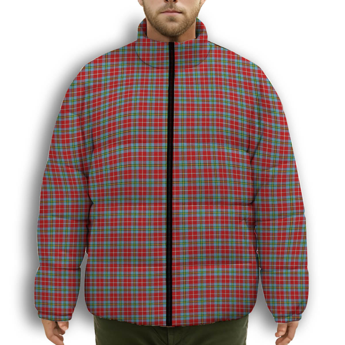ScotsTee Shop Scottish Christie (London) Premium Tartan Collar Down Jacket Winter White Duck Down Plaid