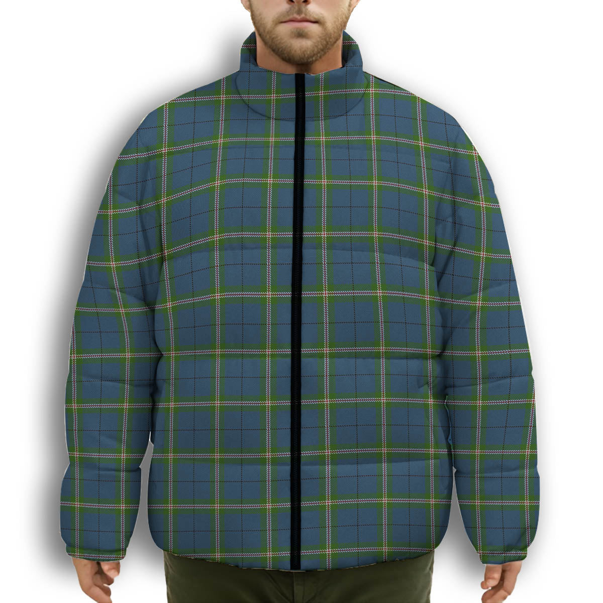 ScotsTee Shop Scottish Cleland Premium Tartan Collar Down Jacket Winter White Duck Down Plaid