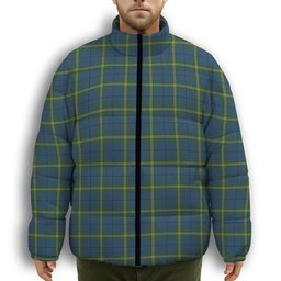 ScotsTee Shop Scottish Cleland Premium Tartan Collar Down Jacket Winter White Duck Down Plaid
