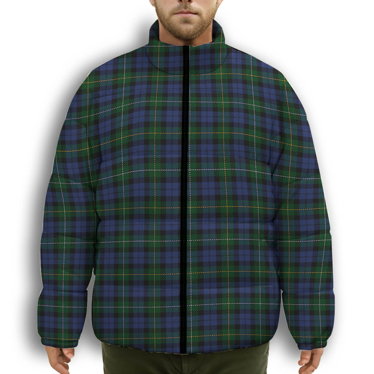 ScotsTee Shop Scottish Campbell of Loudoun Premium Tartan Collar Down Jacket Winter White Duck Down Plaid