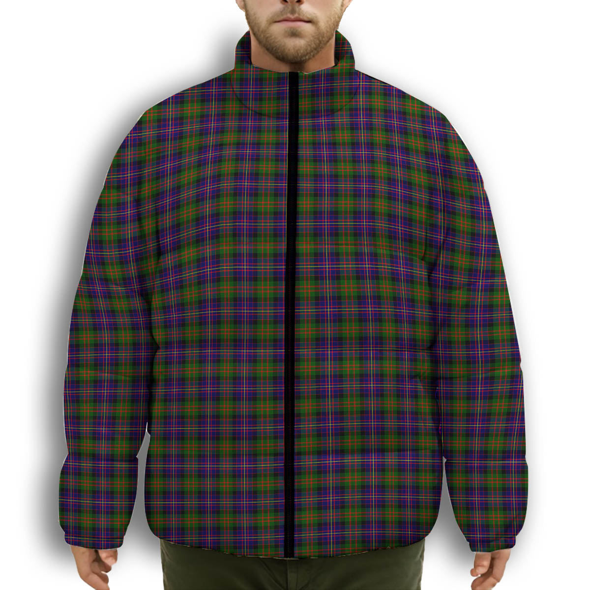 ScotsTee Shop Scottish Chalmers Premium Tartan Collar Down Jacket Winter White Duck Down Plaid