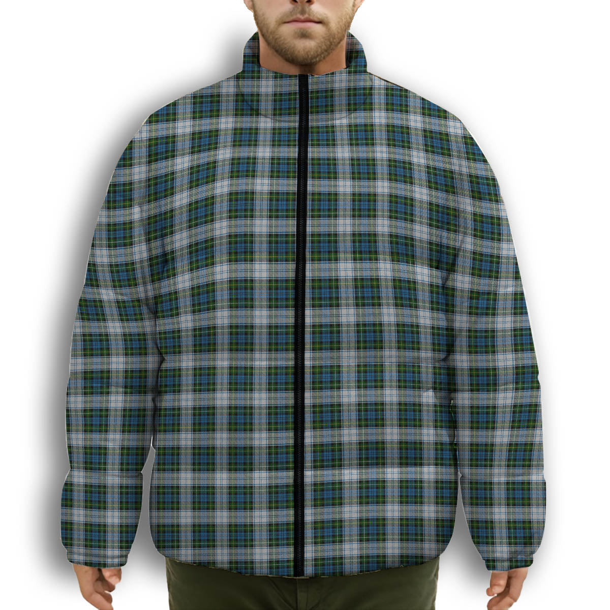 ScotsTee Shop Scottish Campbell Dress 1 Premium Tartan Collar Down Jacket Winter White Duck Down Plaid