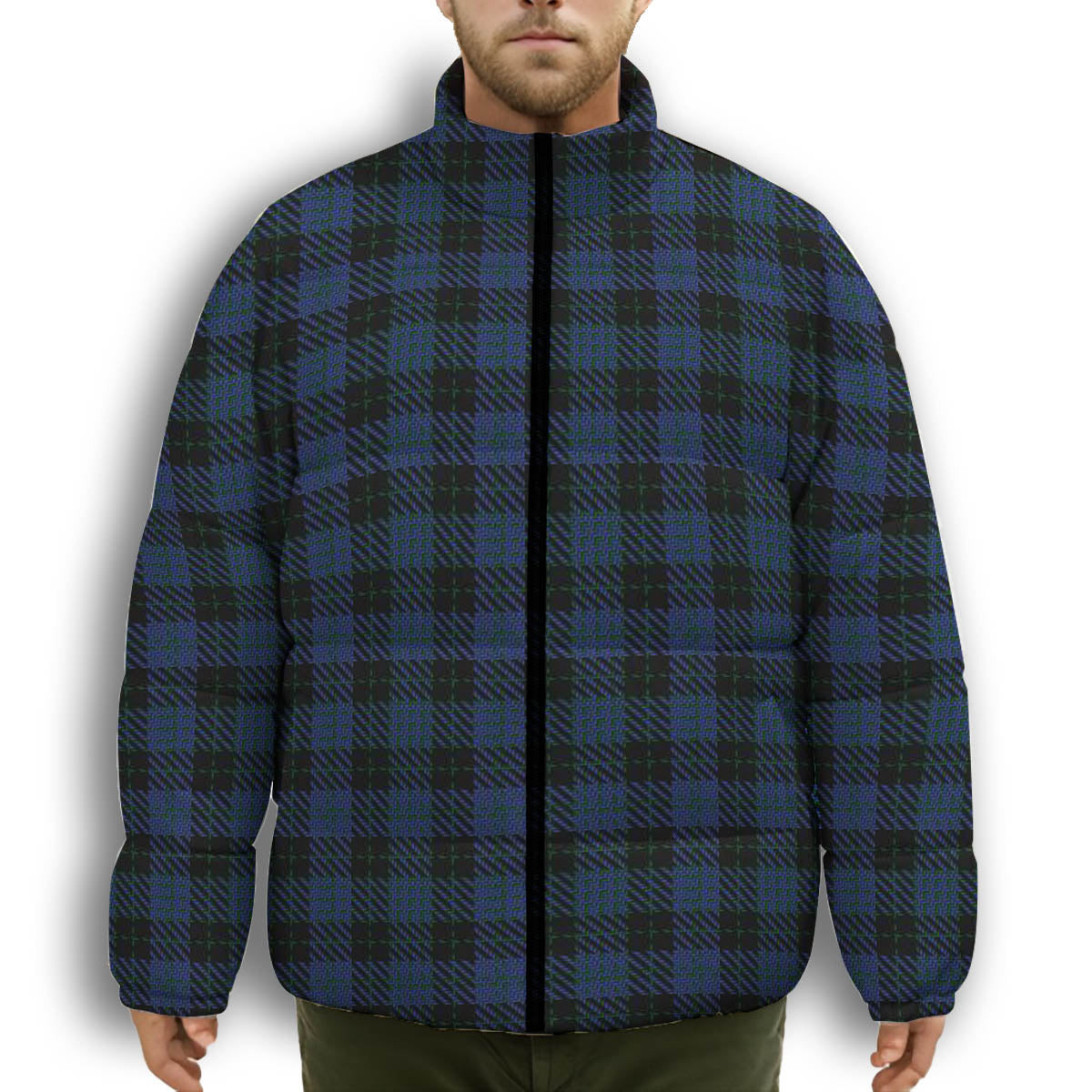 ScotsTee Shop Scottish Clergy Green lines 2 Premium Tartan Collar Down Jacket Winter White Duck Down Plaid
