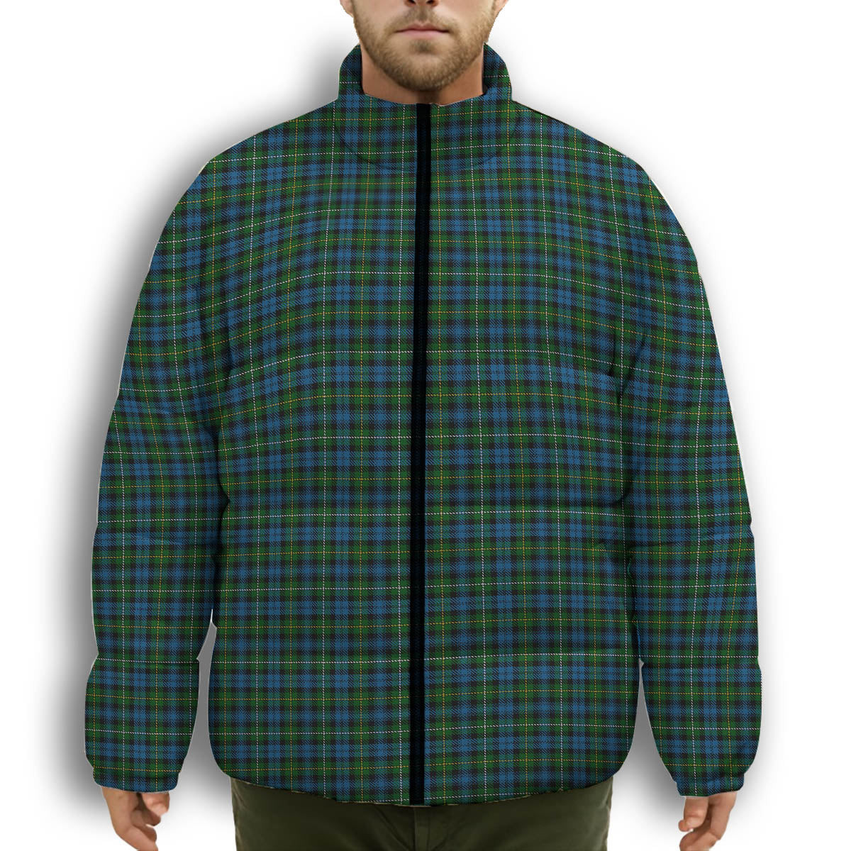 ScotsTee Shop Scottish Campbell of Argyll 02 Premium Tartan Collar Down Jacket Winter White Duck Down Plaid