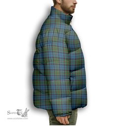 ScotsTee Shop Scottish Colquhoun 2 Premium Tartan Collar Down Jacket Winter White Duck Down Plaid