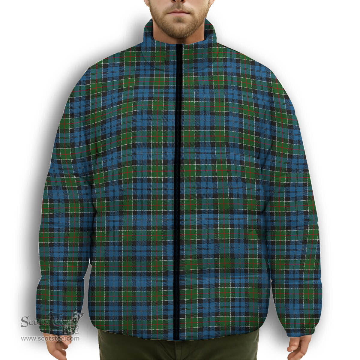 ScotsTee Shop Scottish Colquhoun 2 Premium Tartan Collar Down Jacket Winter White Duck Down Plaid