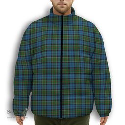 ScotsTee Shop Scottish Colquhoun 2 Premium Tartan Collar Down Jacket Winter White Duck Down Plaid