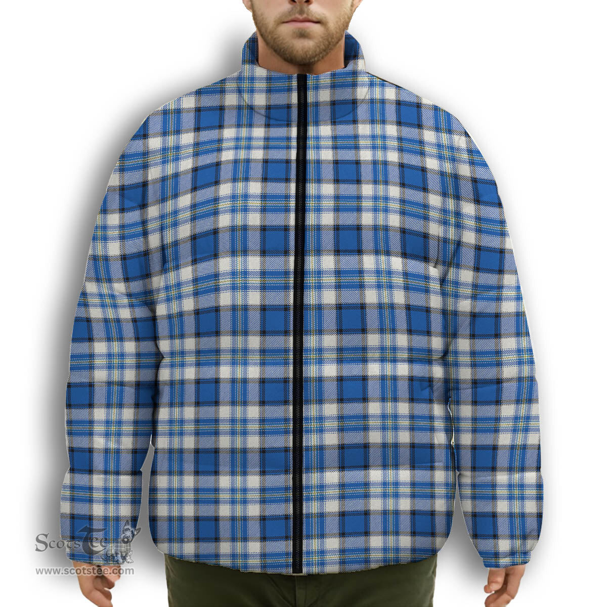 ScotsTee Shop Scottish Craig Paisley Modern Premium Tartan Collar Down Jacket Winter White Duck Down Plaid