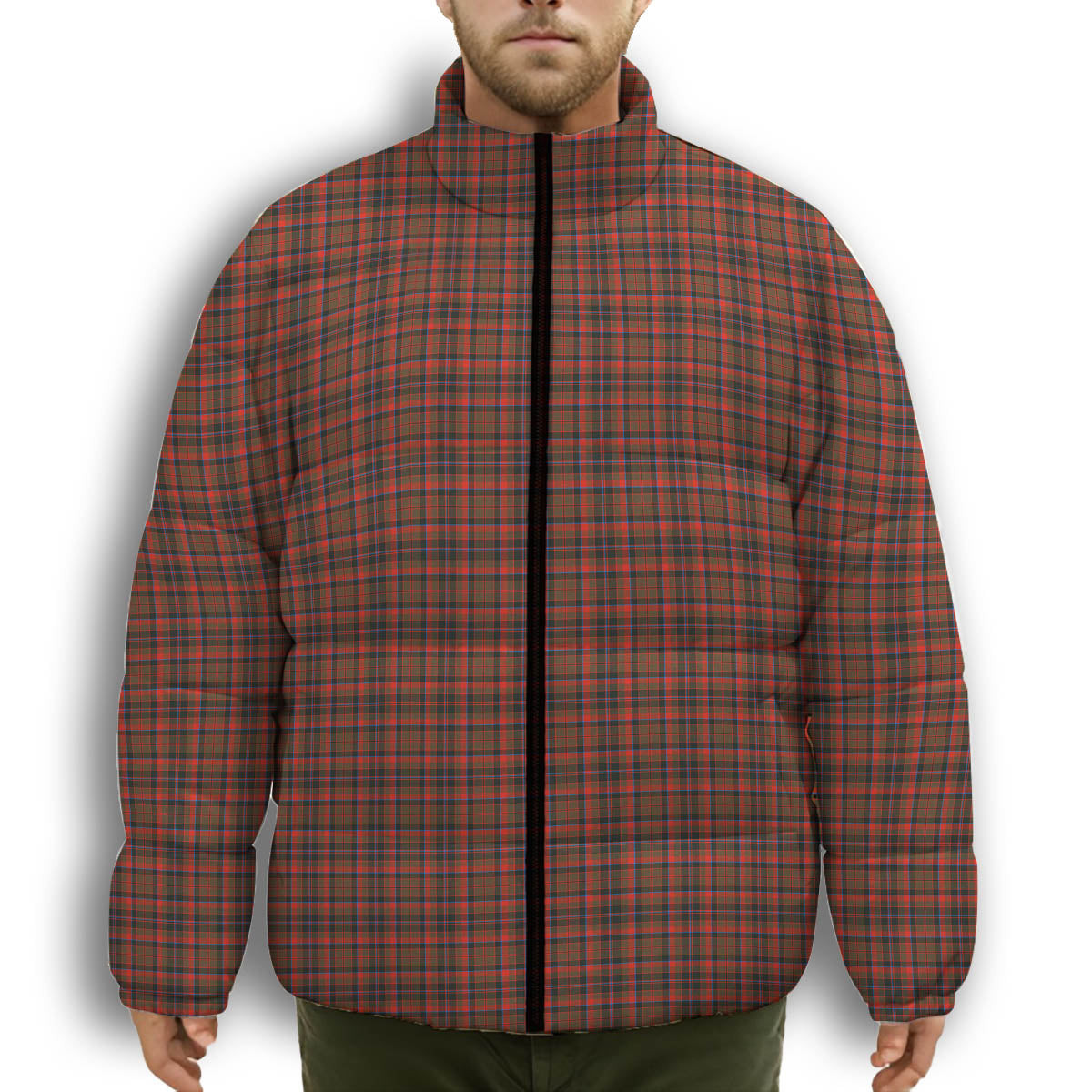 ScotsTee Shop Scottish Cumming Hunting Weathered Premium Tartan Collar Down Jacket Winter White Duck Down Plaid