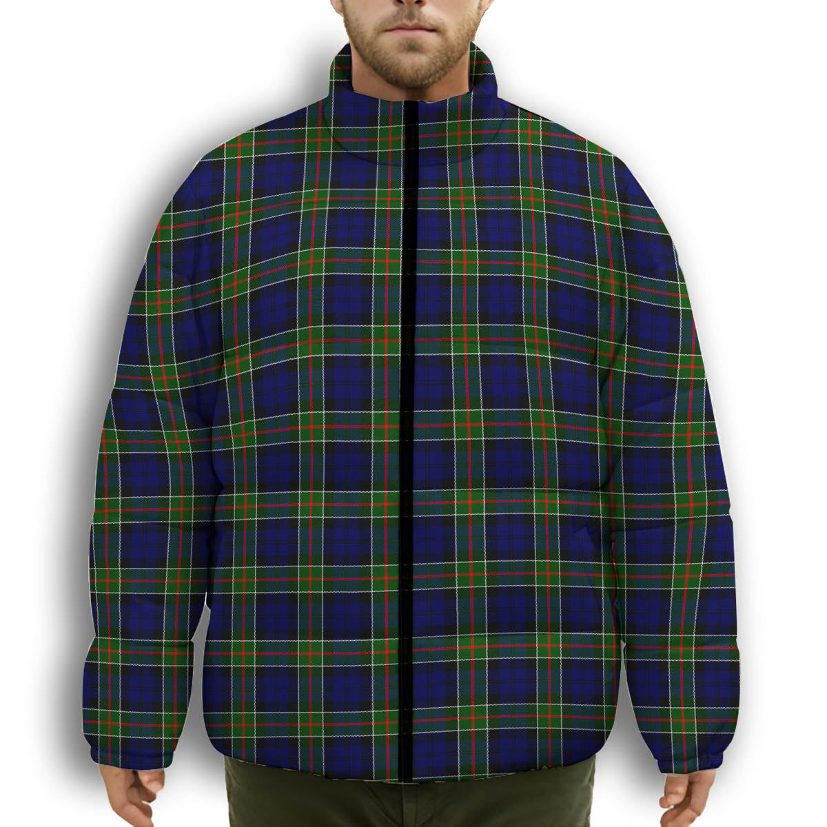 ScotsTee Shop Scottish Colquhoun Modern Premium Tartan Collar Down Jacket Winter White Duck Down Plaid