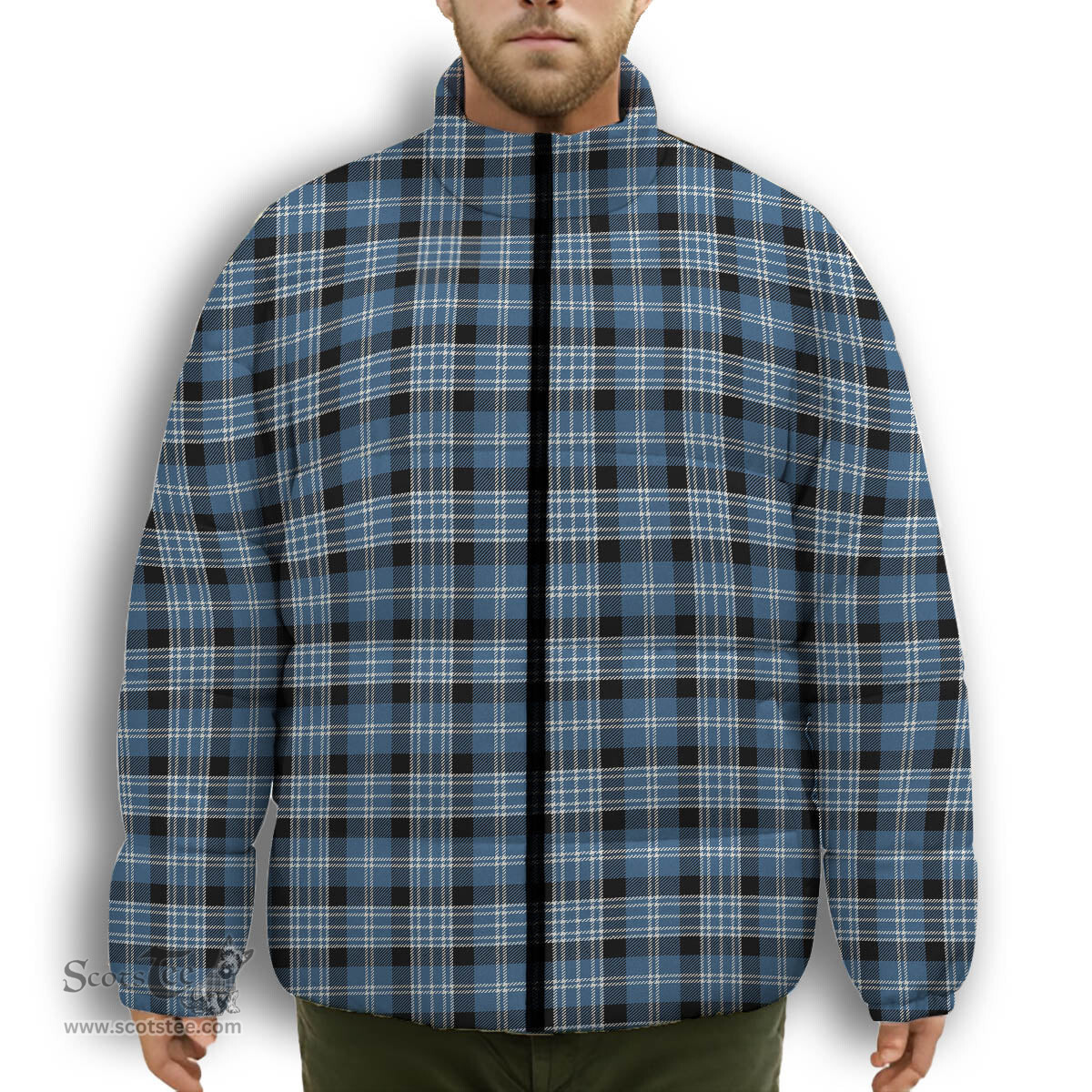 ScotsTee Shop Scottish Clark Modern Premium Tartan Collar Down Jacket Winter White Duck Down Plaid