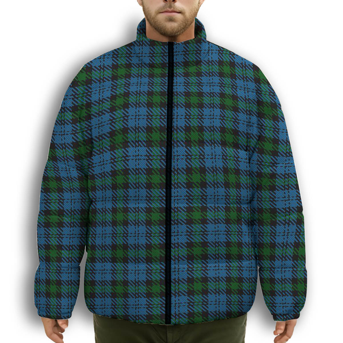 ScotsTee Shop Scottish Campbell of Glenlyon Premium Tartan Collar Down Jacket Winter White Duck Down Plaid