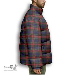 ScotsTee Shop Scottish Clarke Red Premium Tartan Collar Down Jacket Winter White Duck Down Plaid