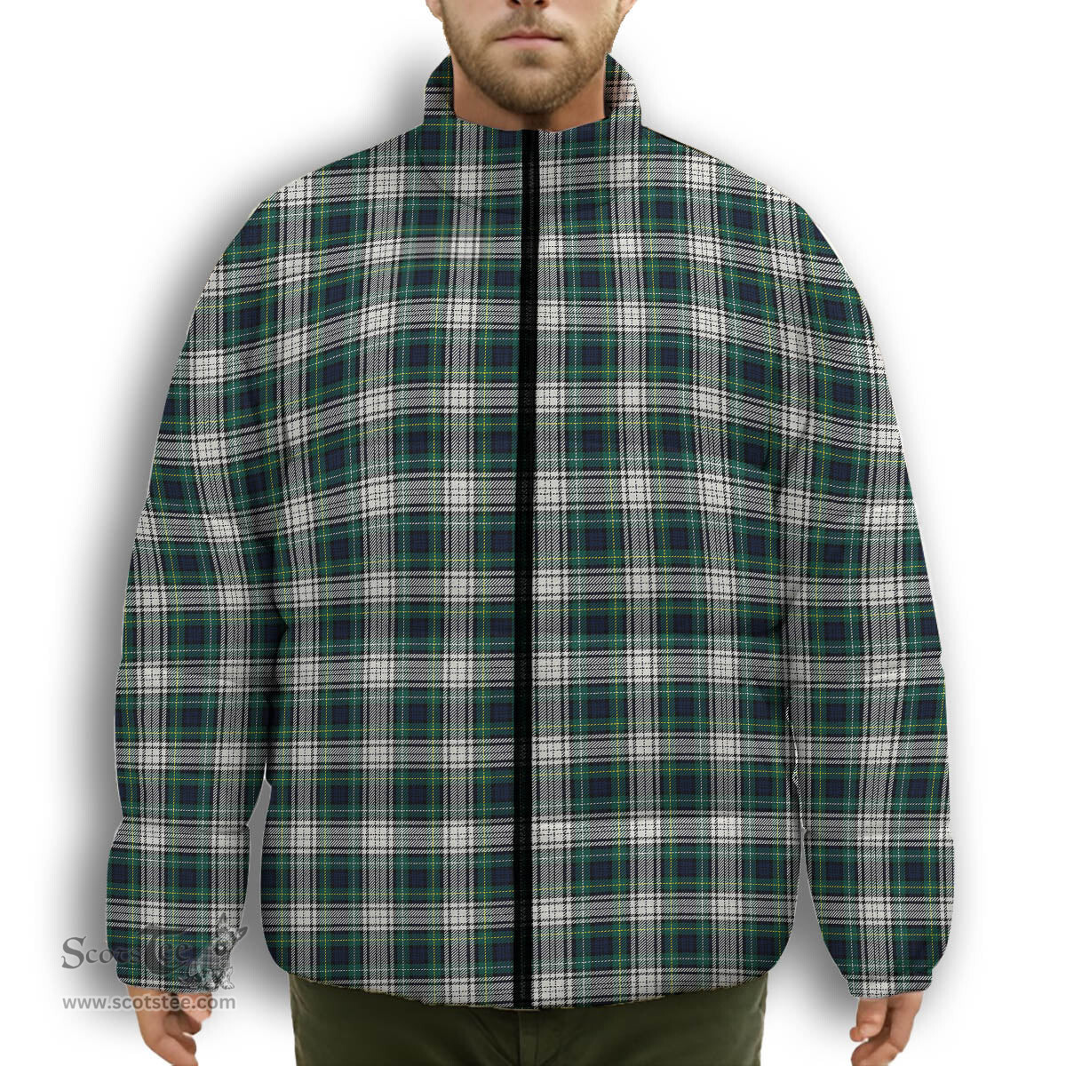 ScotsTee Shop Scottish Campbell Dress Modern Premium Tartan Collar Down Jacket Winter White Duck Down Plaid