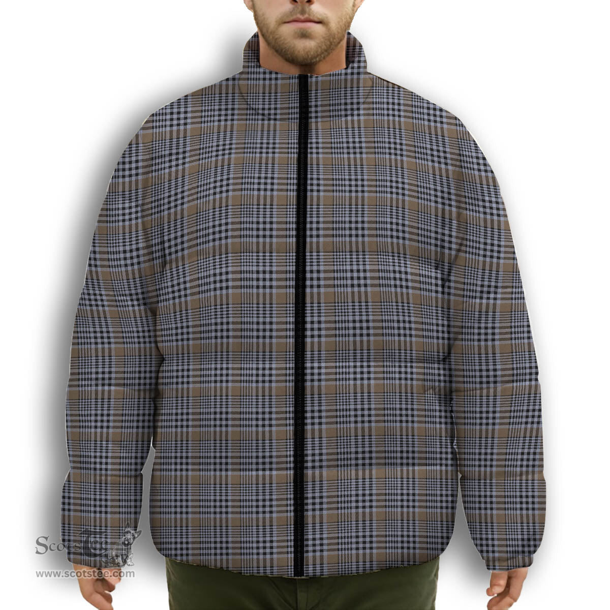 ScotsTee Shop Scottish Carnegie Check Ancient Premium Tartan Collar Down Jacket Winter White Duck Down Plaid