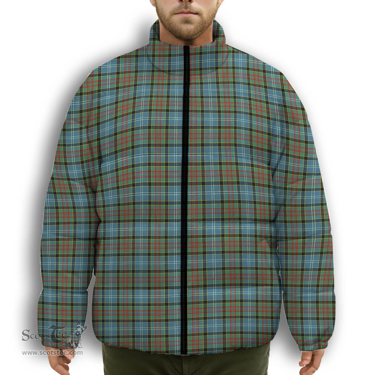 ScotsTee Shop Scottish Caldwell Premium Tartan Collar Down Jacket Winter White Duck Down Plaid