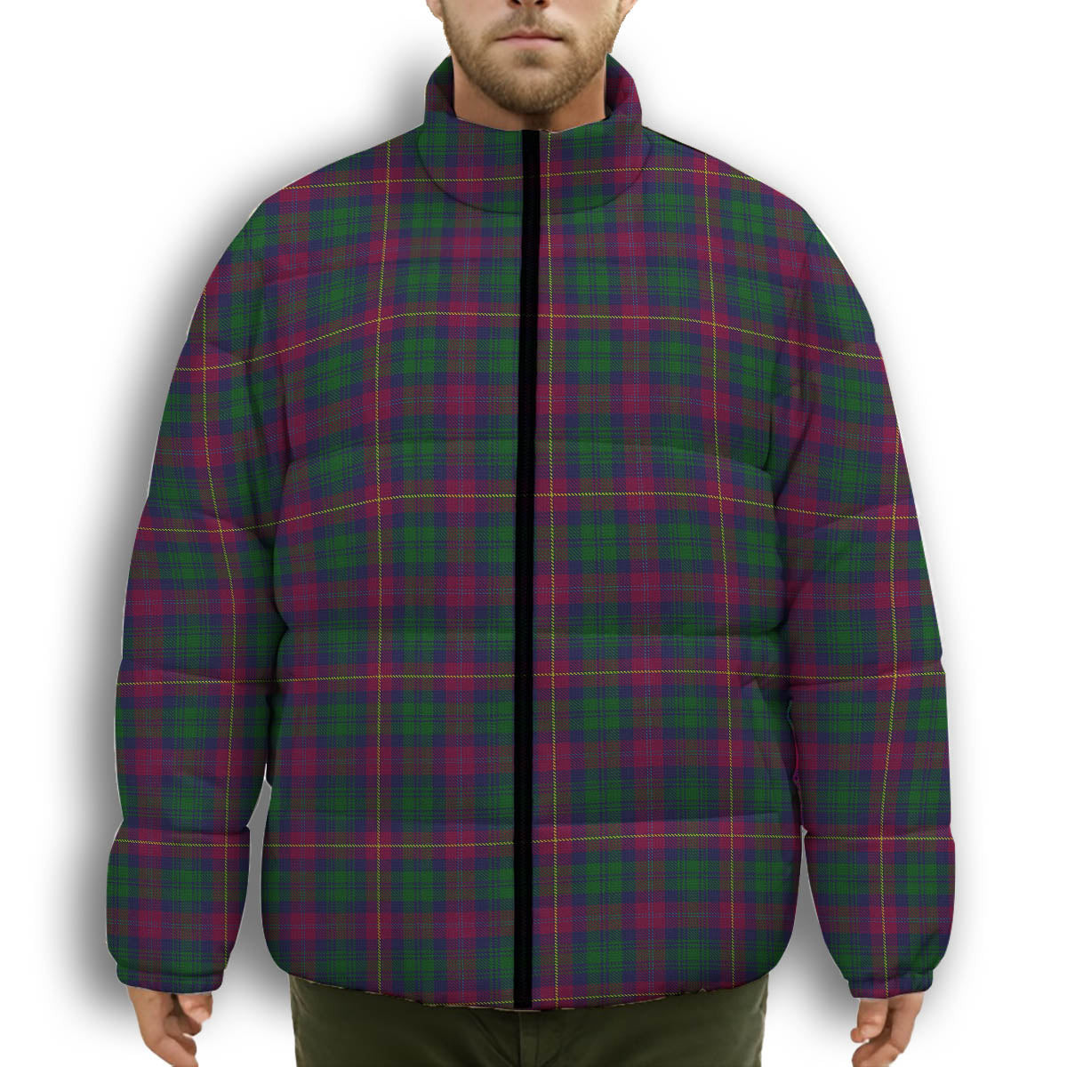 ScotsTee Shop Scottish Cairns of Finavon Premium Tartan Collar Down Jacket Winter White Duck Down Plaid