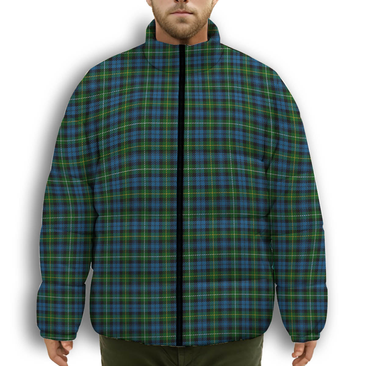 ScotsTee Shop Scottish Campbell of Argyll no guards Premium Tartan Collar Down Jacket Winter White Duck Down Plaid