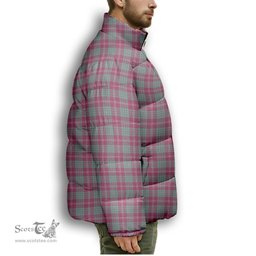 ScotsTee Shop Scottish Crawford Ancient Premium Tartan Collar Down Jacket Winter White Duck Down Plaid