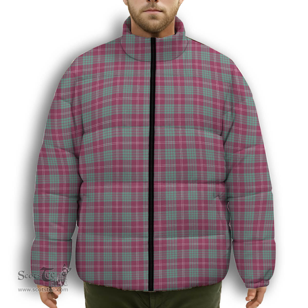 ScotsTee Shop Scottish Crawford Ancient Premium Tartan Collar Down Jacket Winter White Duck Down Plaid