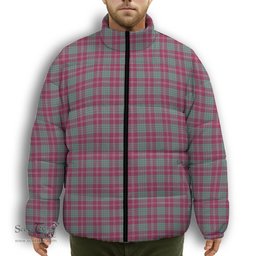 ScotsTee Shop Scottish Crawford Ancient Premium Tartan Collar Down Jacket Winter White Duck Down Plaid
