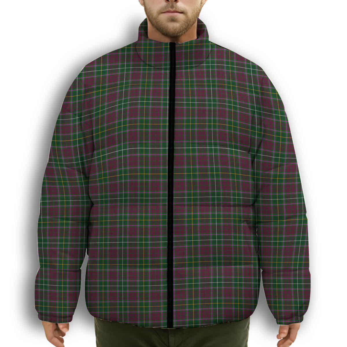 ScotsTee Shop Scottish Crosby Premium Tartan Collar Down Jacket Winter White Duck Down Plaid