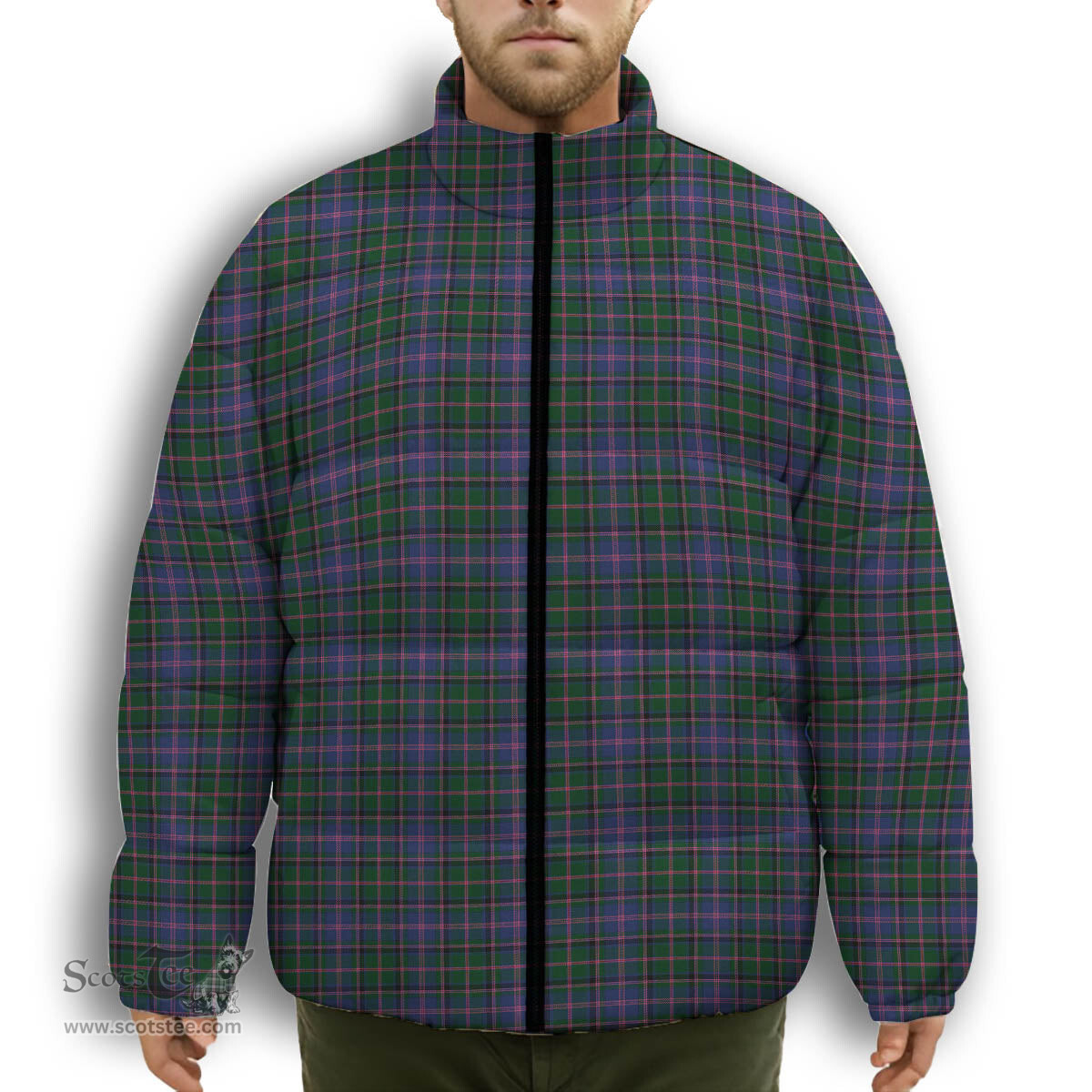 ScotsTee Shop Scottish Couper Premium Tartan Collar Down Jacket Winter White Duck Down Plaid
