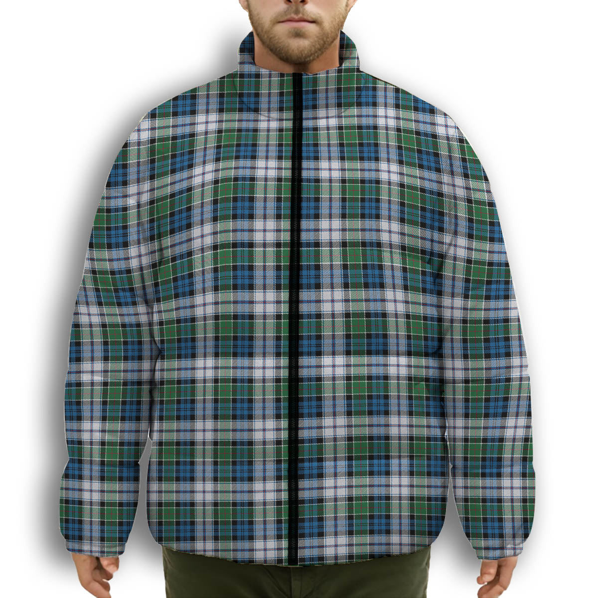 ScotsTee Shop Scottish Colquhoun Dress Ancient Premium Tartan Collar Down Jacket Winter White Duck Down Plaid