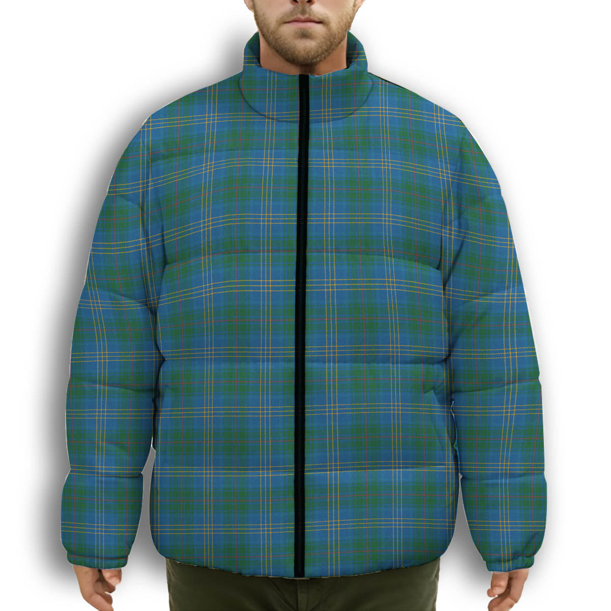 ScotsTee Shop Scottish Burns of California Ancient Premium Tartan Collar Down Jacket Winter White Duck Down Plaid