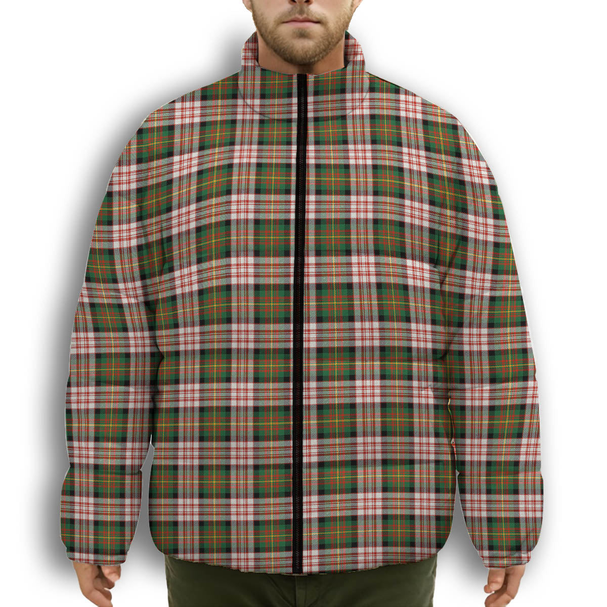 ScotsTee Shop Scottish Carnegie Dress Ancient Premium Tartan Collar Down Jacket Winter White Duck Down Plaid